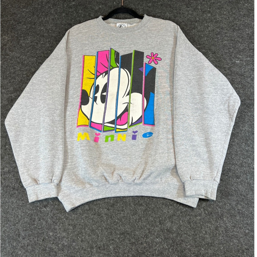 VINTAGE Mickey & Co Minnie Mouse Sweatshirt Mens Large Gray Crewneck Disney 90s